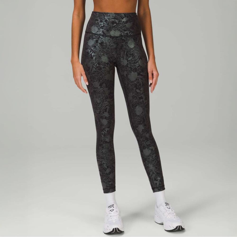 Like New Lululemon Wunder Train HR Tight Flourish Black Iridescent Foil Sz 18